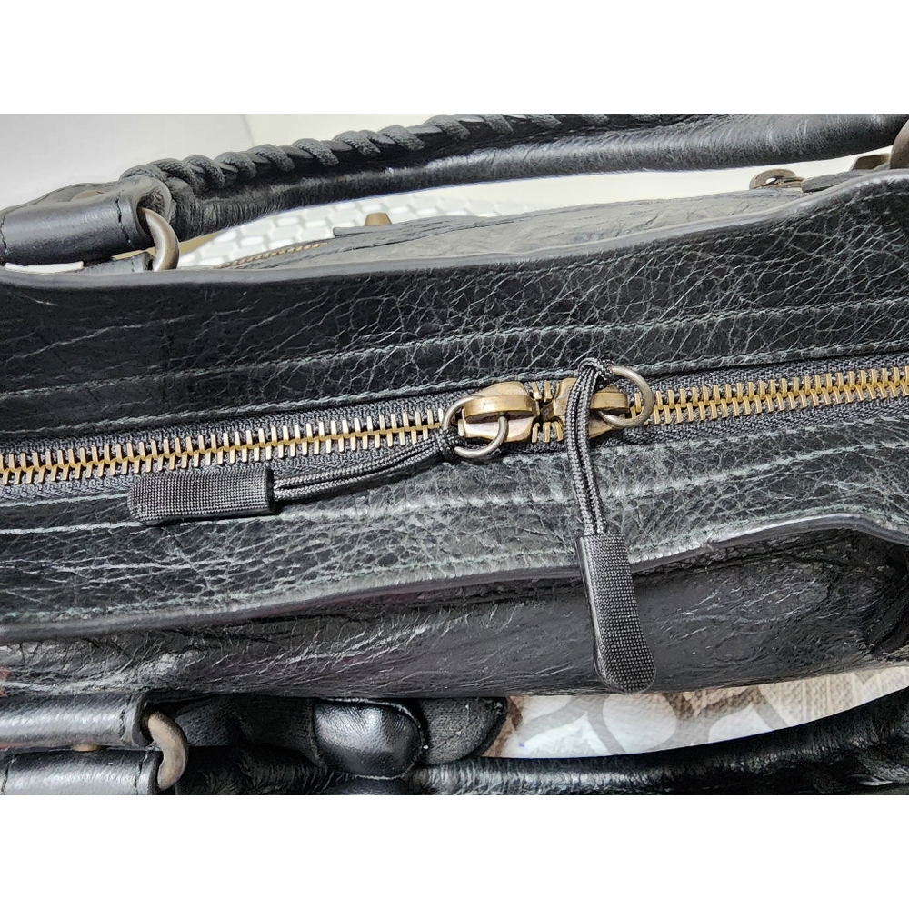 BALENCIAGA Anthracite Lambskin Leather Motorcycle Part Time Satchel Bag Black - Picture 12 of 15